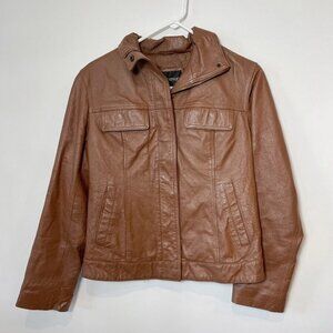 Metro Style Womens Vintage Full Zip Leather Moto Jacket Brown XS Lined 80s 70s